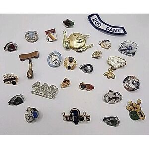 Bowling Theme Brooch Lot Costume Jewelry Memorabilia Vintage Hat Vest Pin Gift